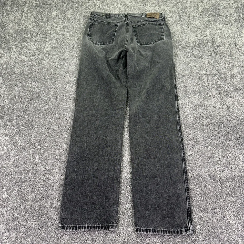 Vtg Wrangler Jeans Mens 34x34 Black Straight Leg Denim Charcoal Workwear Logo